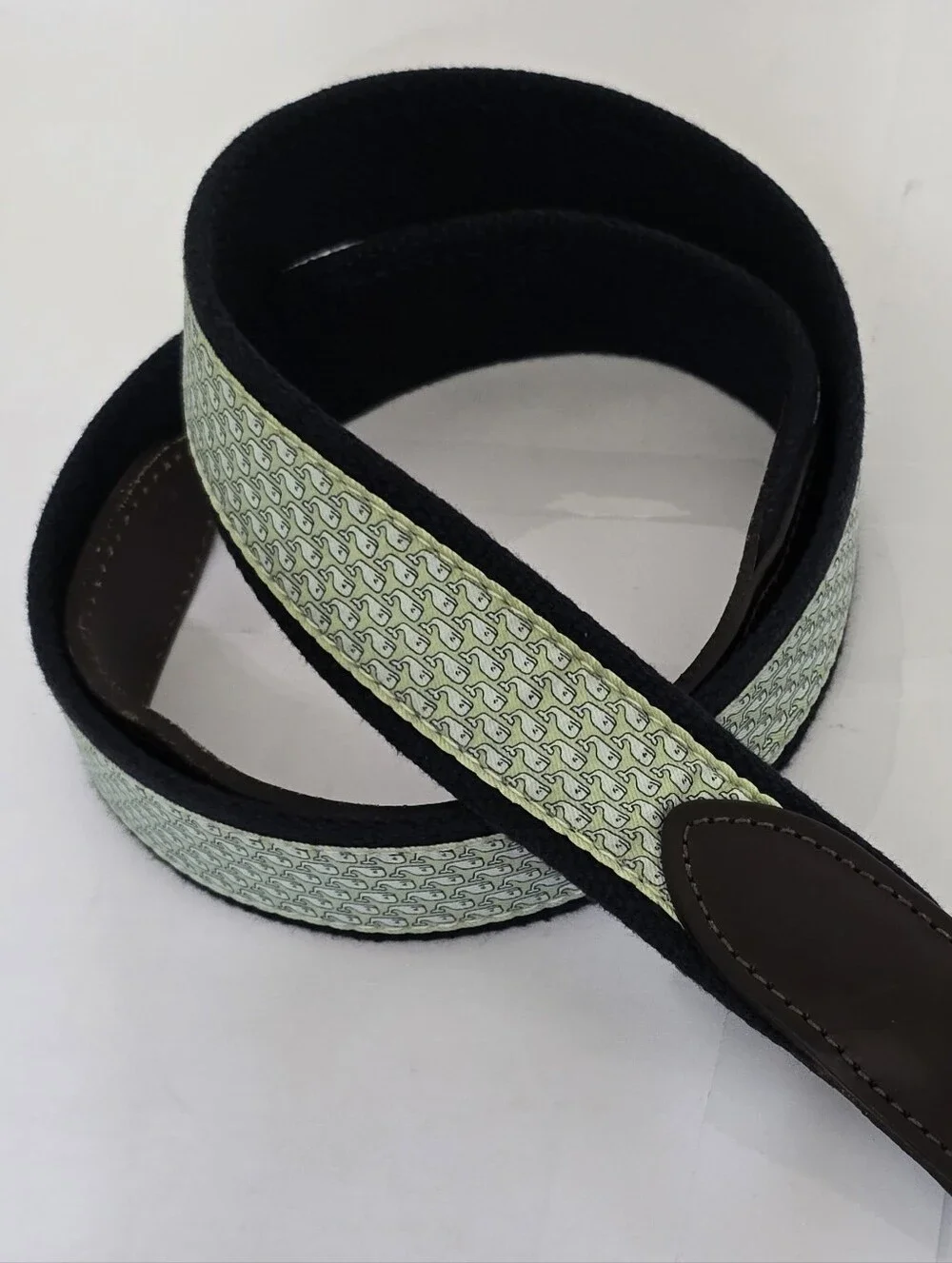VINEYARD VINES men’s 38 Cotton Silk Ribbon Belt Whales Navy Green Made IN USA